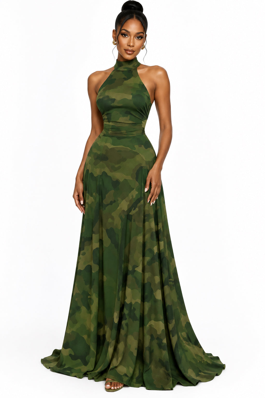 Printed Sleeveless Maxi Dress – Tie Waist Ruffle Long Dress