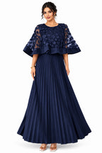 Plus Size Round-Neck Mesh Cape-Spliced Midi Dress – Women's Elegant Business Casual Dress