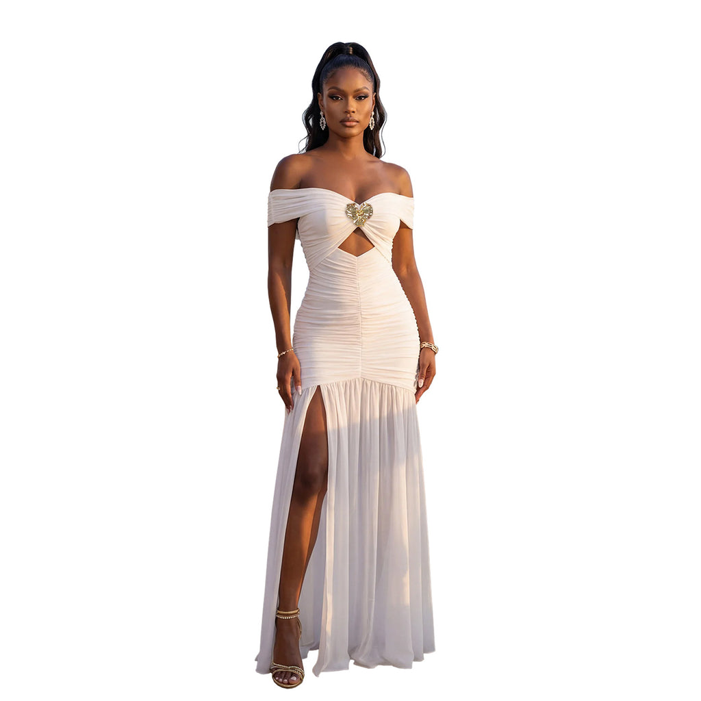 One-Shoulder High-Slit Tube Top Maxi Dress