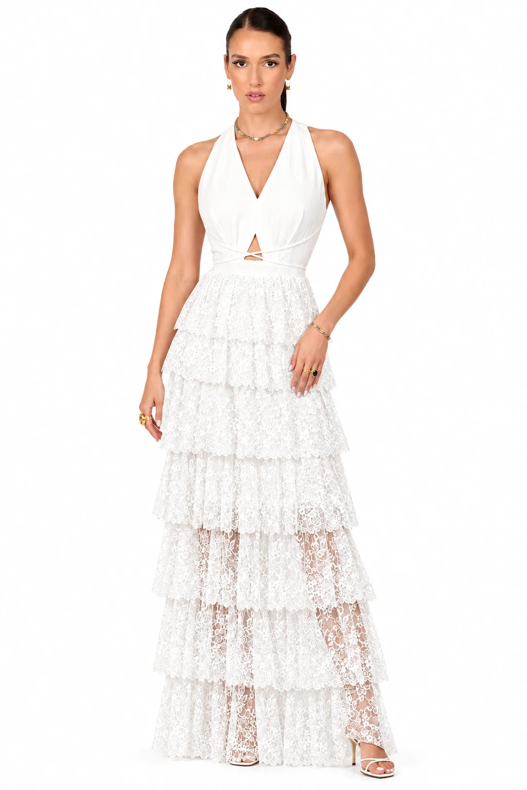 Clarise White Lace Maxi Dress