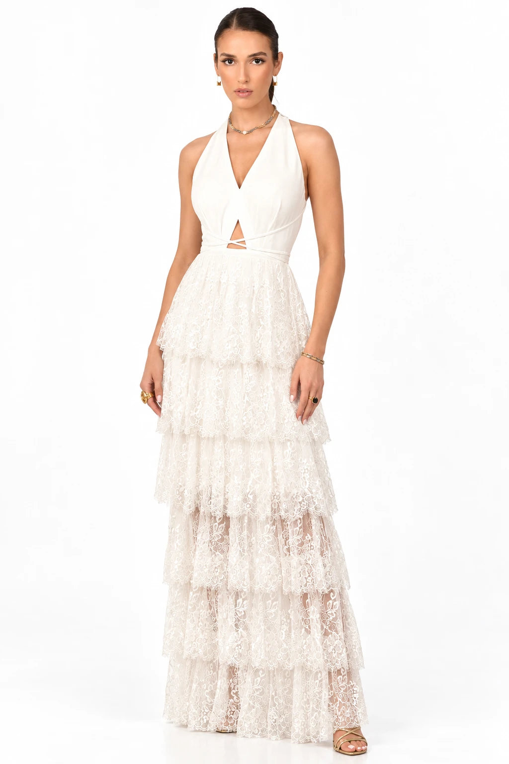 Clarise White Lace Maxi Dress