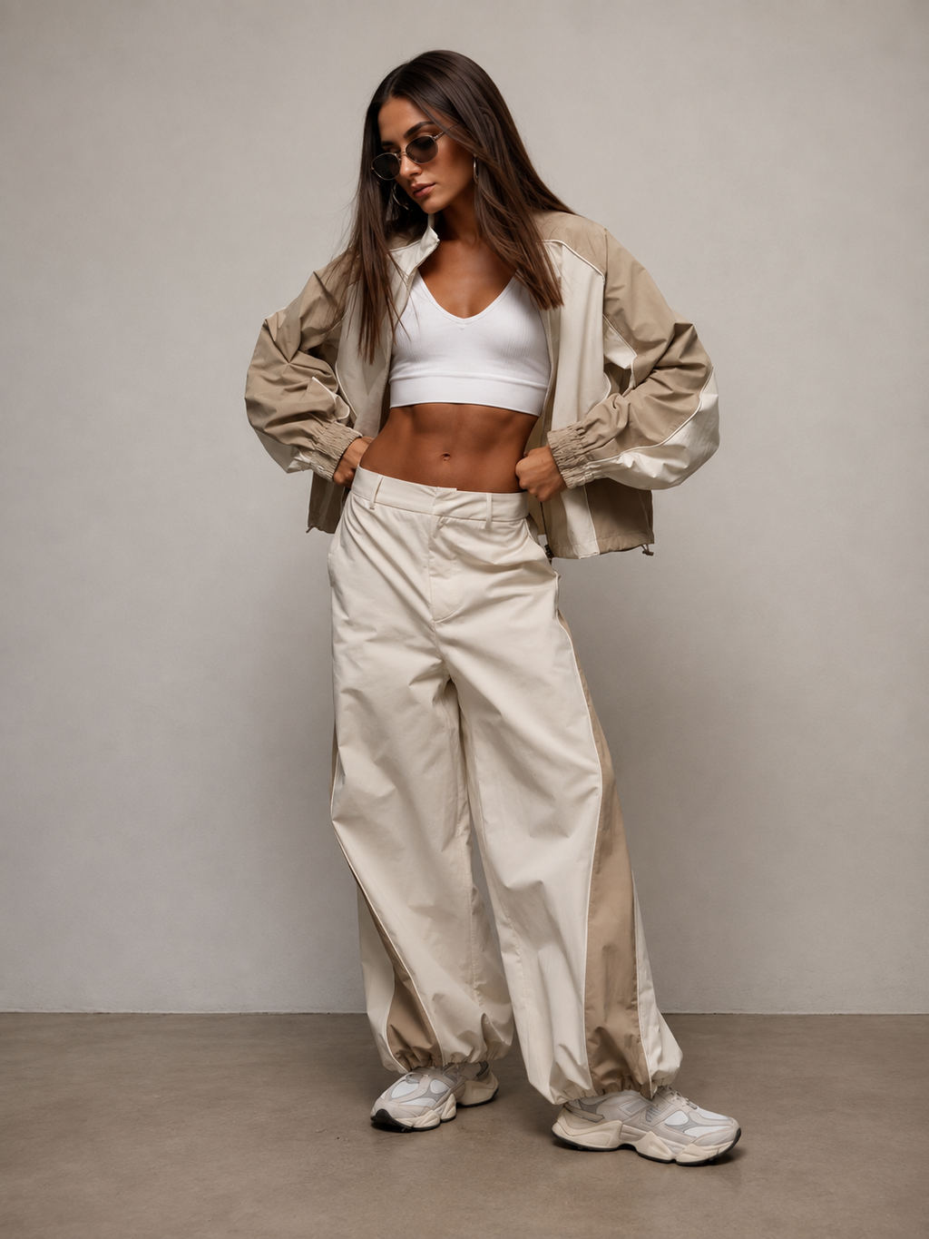 Color Block Zip Up Outerwear and Pants Set