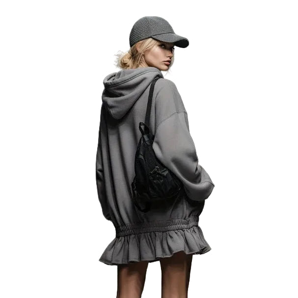 Gray Hooded Ruffle-Hem Mini Sweatshirt Dress – view 5