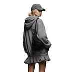 Gray Hooded Ruffle-Hem Mini Sweatshirt Dress – view 5