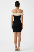 Black Off-Shoulder Contrast-Ruffle Bodycon Mini Dress – view 5