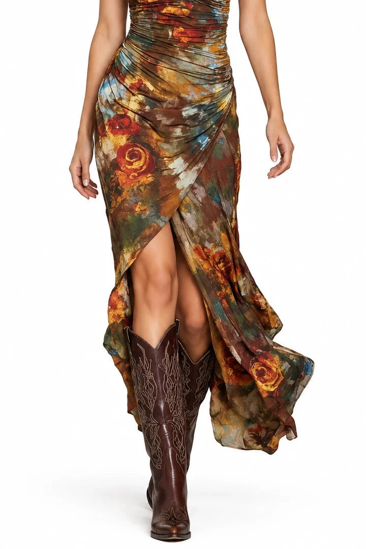 Floral Print Ruched Wrap Midi Dress – view 3