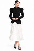 Stand-Collar Bubble Sleeve Button-Front Short Blazer Coat – Women's Elegant Autumn Winter Jacket