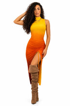 Ombré Sunset Cinched Maxi Dress – Mustard