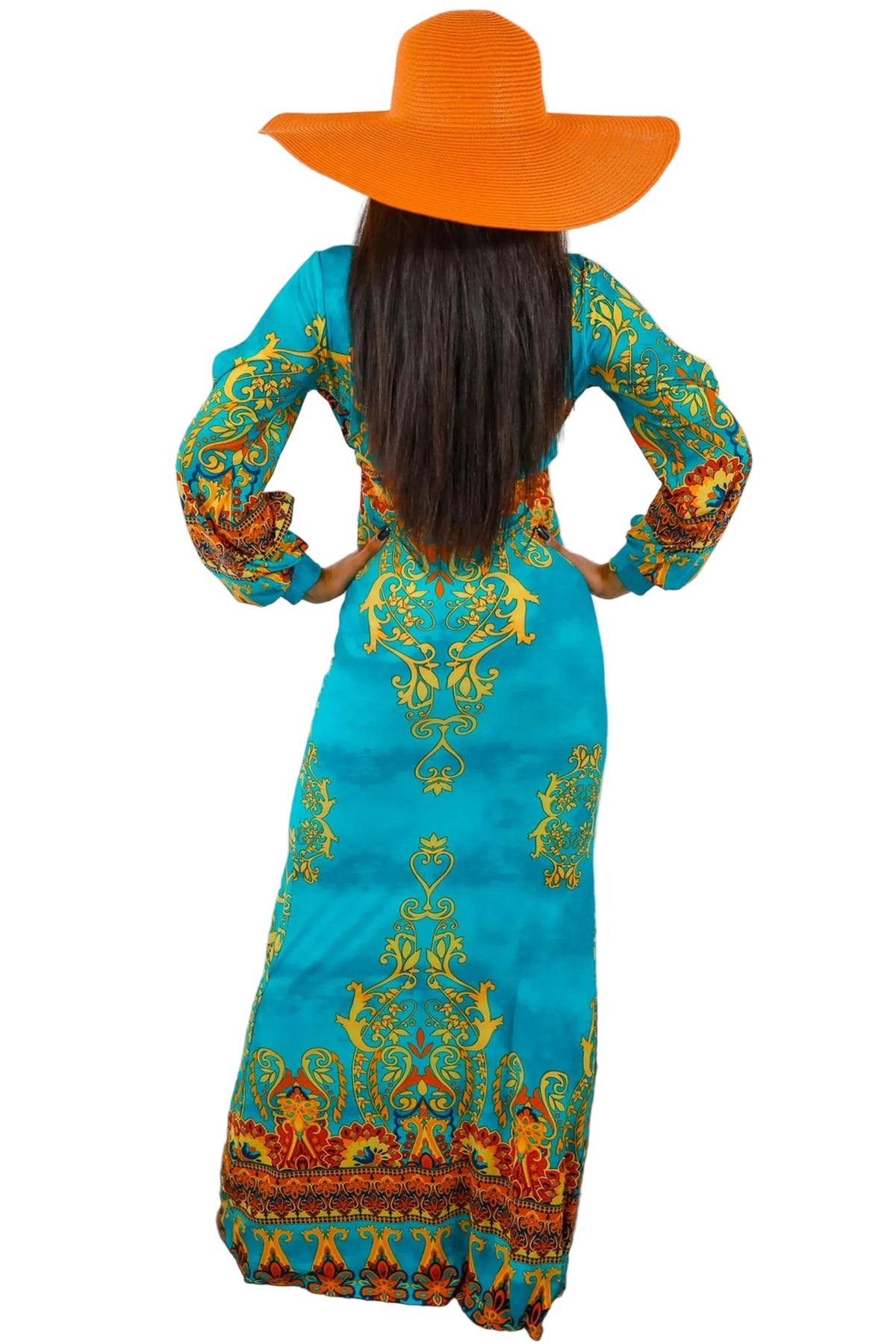 My Empire Printed Plunging-Neck Slit-Sleeve Maxi Dress
