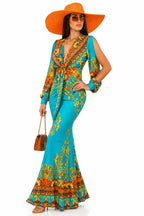 My Empire Printed Plunging-Neck Slit-Sleeve Maxi Dress