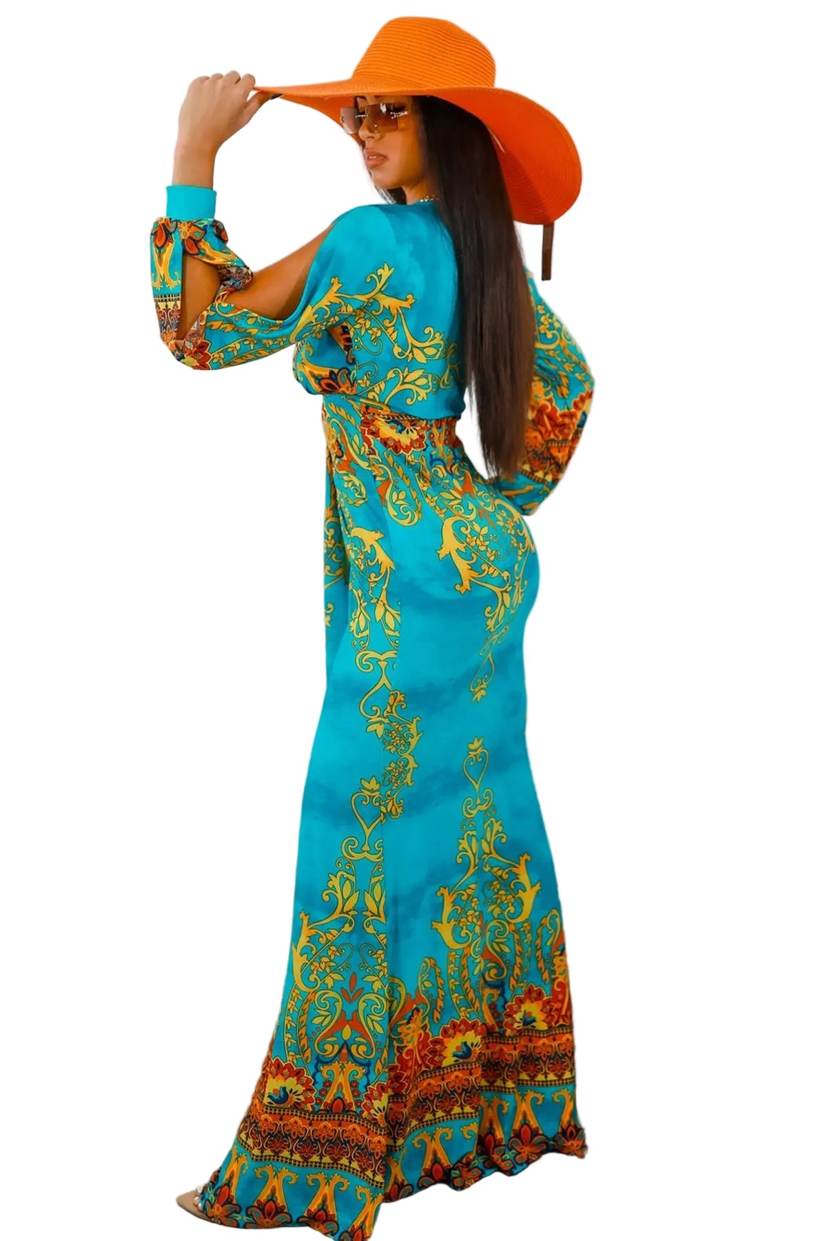 My Empire Printed Plunging-Neck Slit-Sleeve Maxi Dress