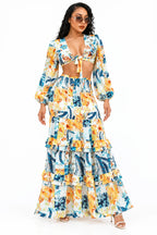 Wine Me Floral Crop Top & Ruffle Maxi Skirt Set