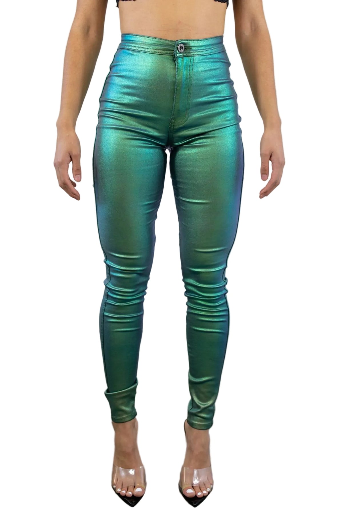 Metallic Dimensions High-Rise Disco Stretch Pants