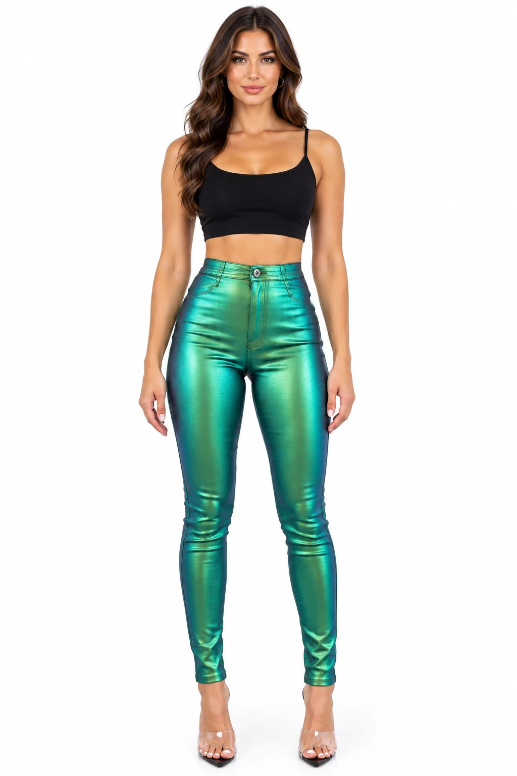 Metallic Dimensions High-Rise Disco Stretch Pants