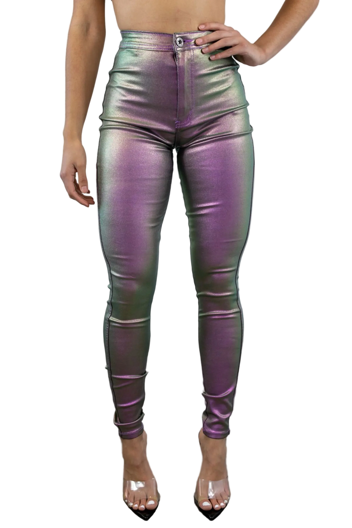 Metallic Dimensions High-Rise Disco Stretch Pants