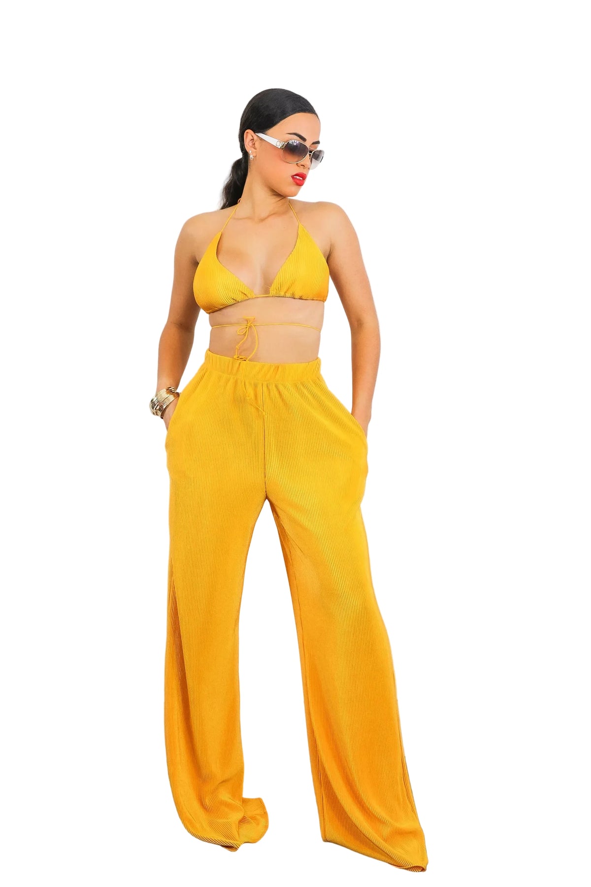 Pleated Vibes Multi-Way Tie Top & Pants Set