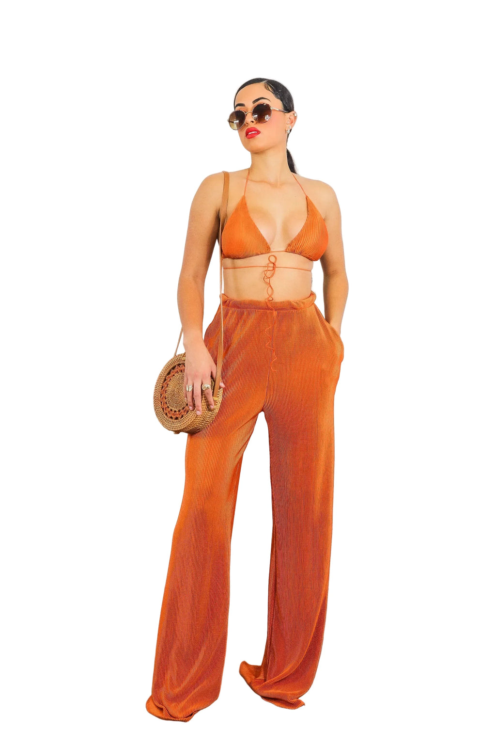 Pleated Vibes Multi-Way Tie Top & Pants Set
