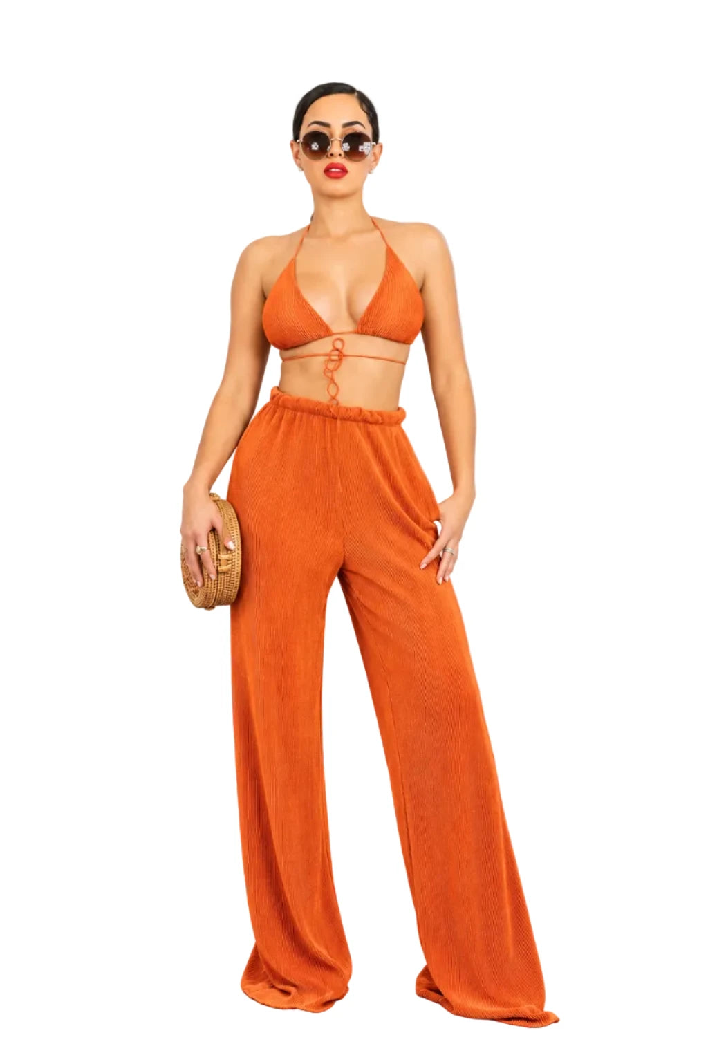 Pleated Vibes Multi-Way Tie Top & Pants Set
