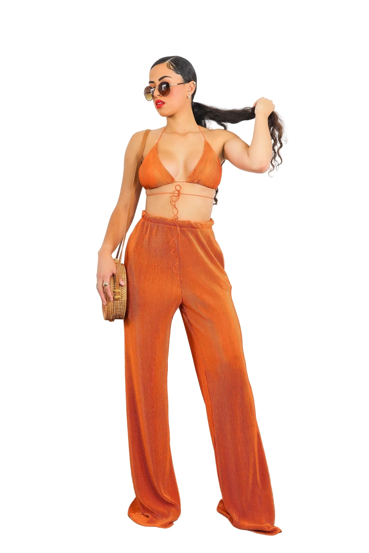 Pleated Vibes Multi-Way Tie Top & Pants Set