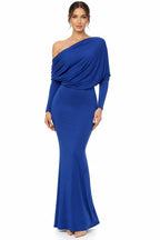 Off-Shoulder Dolman Reversible Dress – Blue