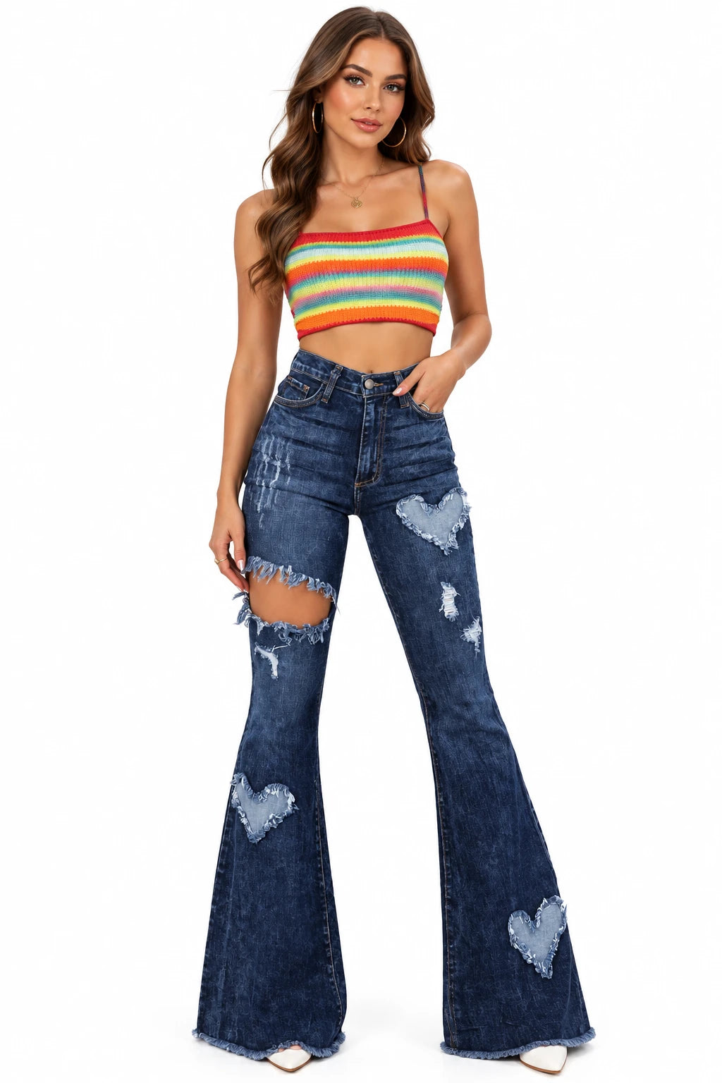 Sweetheart High-Waisted Bell-Bottom Jeans – Dark Wash