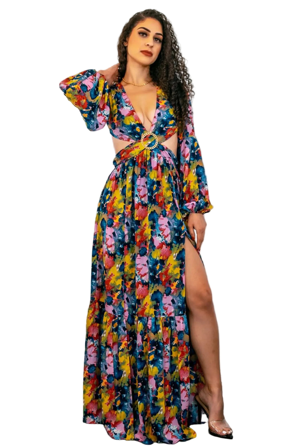 Work of Art Jewel-Accent Cut-Out Maxi Dress