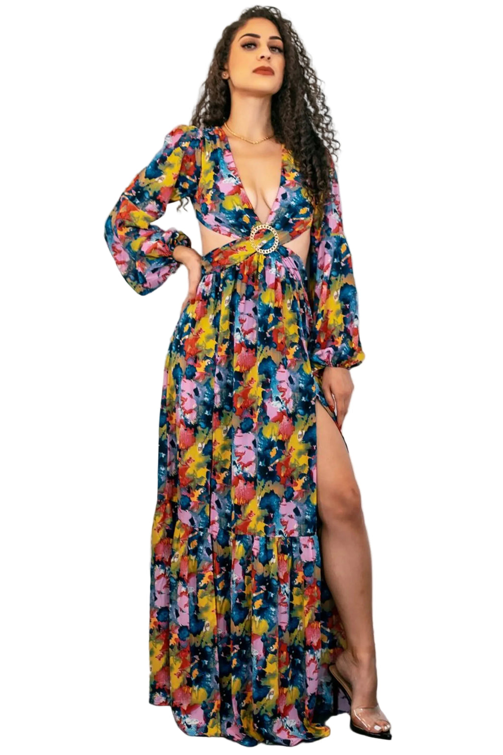 Work of Art Jewel-Accent Cut-Out Maxi Dress