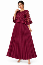 Plus Size Round-Neck Mesh Cape-Spliced Midi Dress – Women's Elegant Business Casual Dress