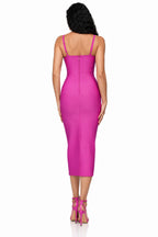 V-Neck Spaghetti Strap Ultra-Low Waist Button Cotton Midi Dress – Women's Sweet Casual Dress in Rose Red