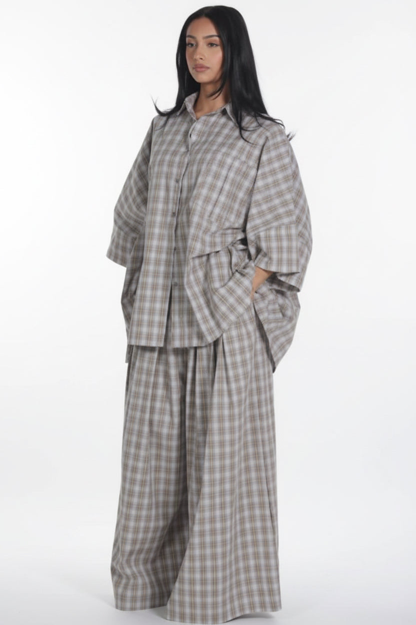 Women's Plus Size Polka Dot Two-Piece Set – Loose Shirt & Wide-Leg Pants Outfit
