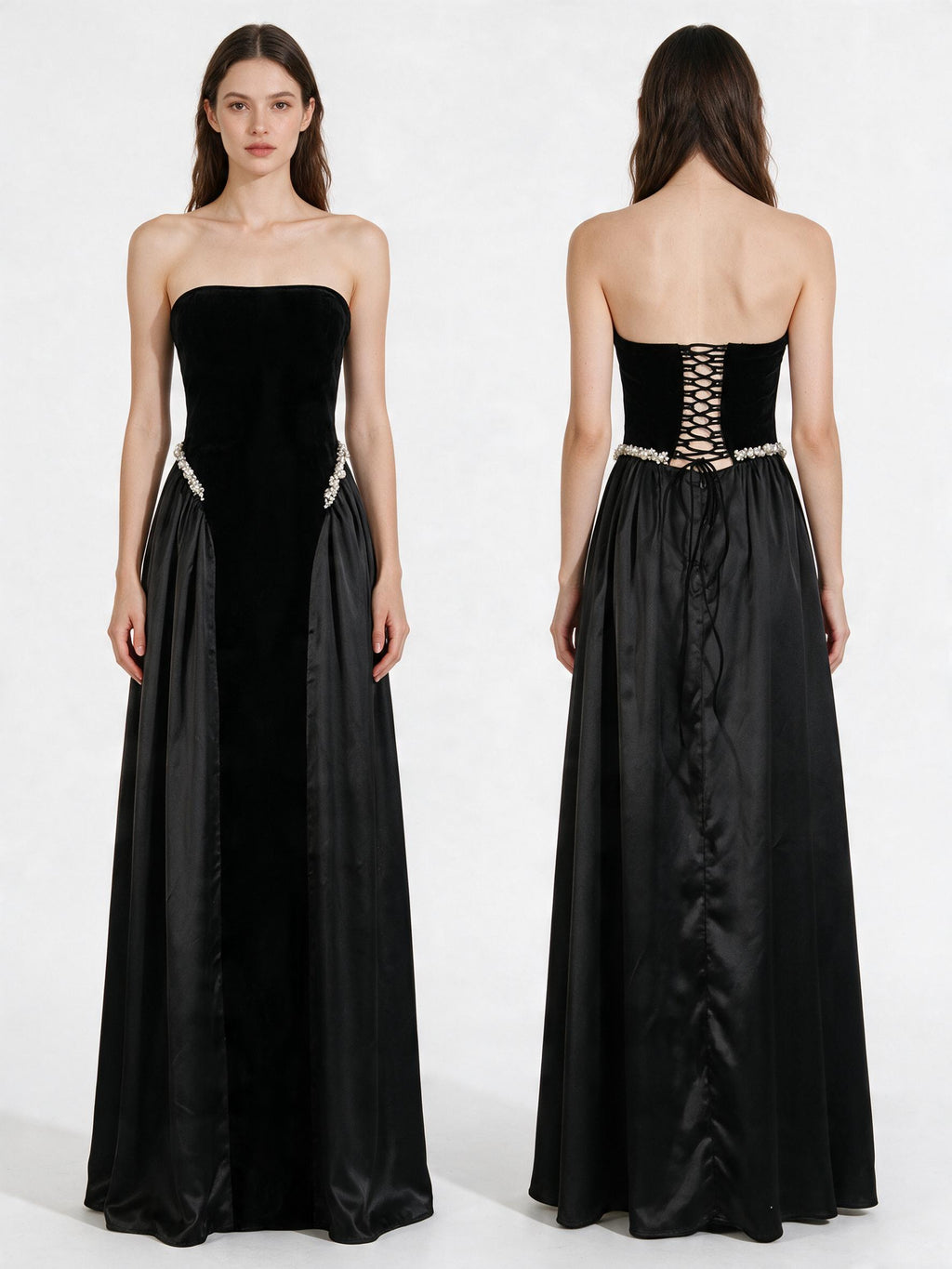 Lace Up Back Tube Maxi Dress