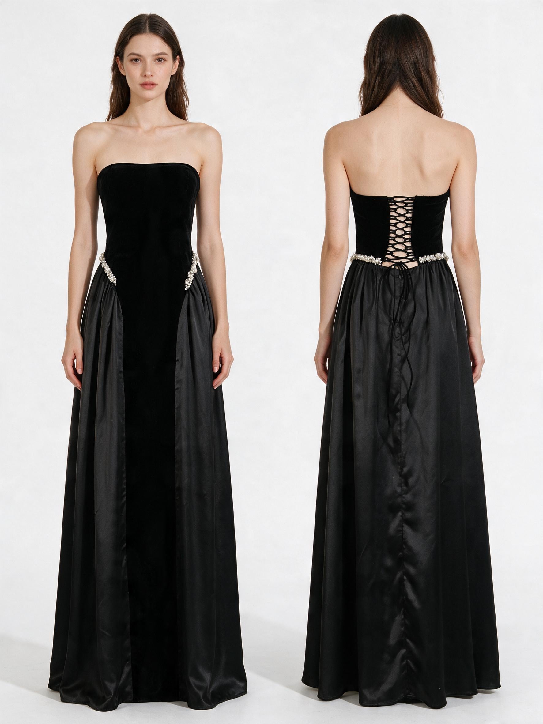 Lace Up Back Tube Maxi Dress