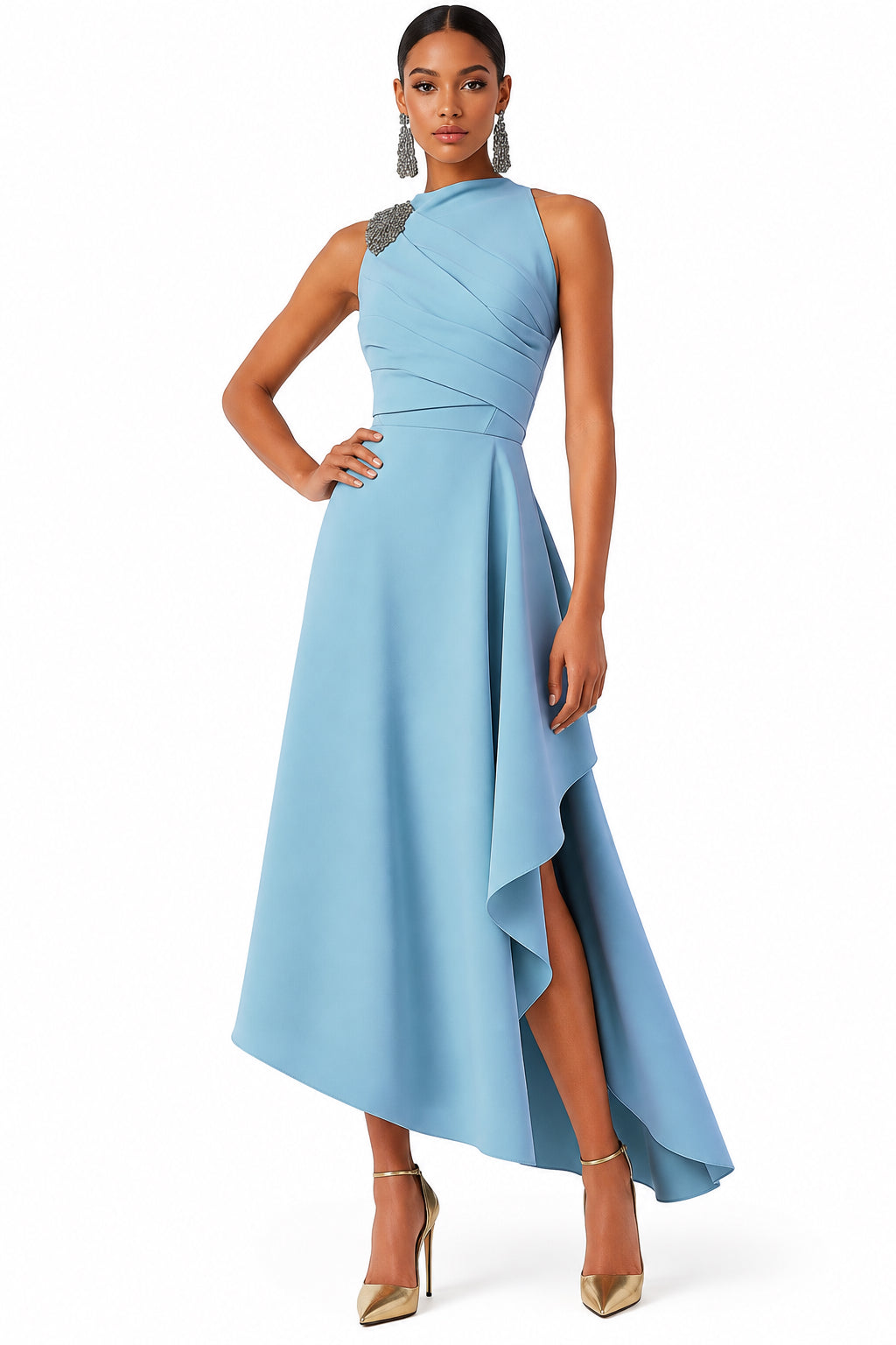 Wedding Guest Party Dress Sage Green Sleeveless Midi Dress