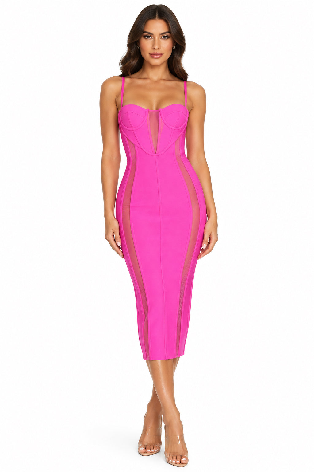 V-Neck Spaghetti Strap Ultra-Low Waist Button Cotton Midi Dress – Women's Sweet Casual Dress in Rose Red