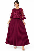 Plus Size Round-Neck Mesh Cape-Spliced Midi Dress – Women's Elegant Business Casual Dress