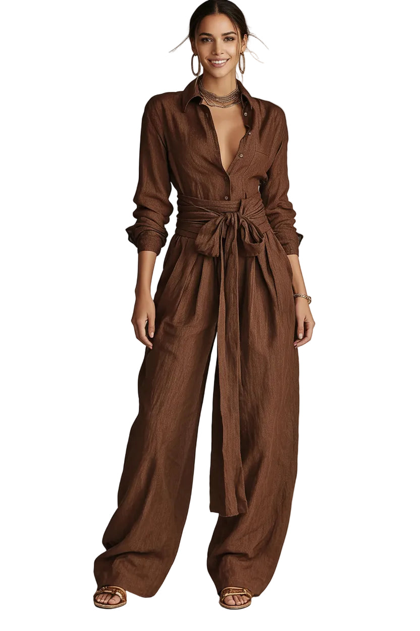 High Waist Short-Sleeve Top & Wide-Leg Pants Set