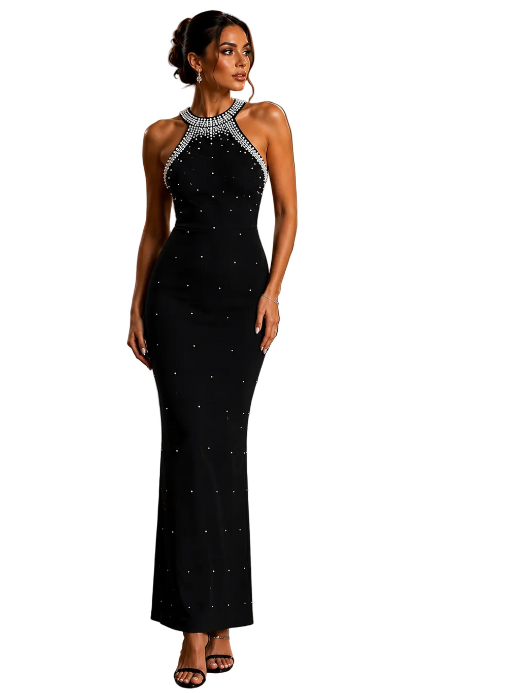 Pearl Detail Sleeveless Maxi Dress