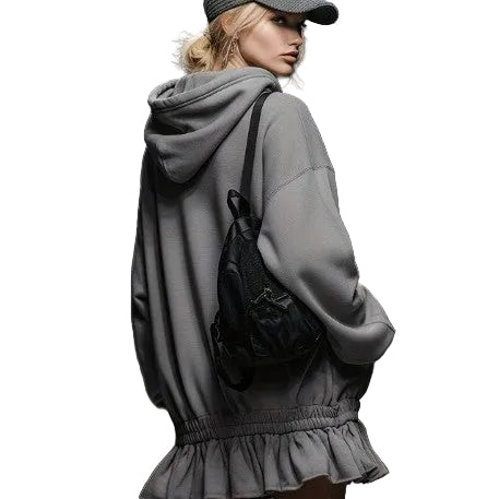 Gray Hooded Ruffle-Hem Mini Sweatshirt Dress – view 6