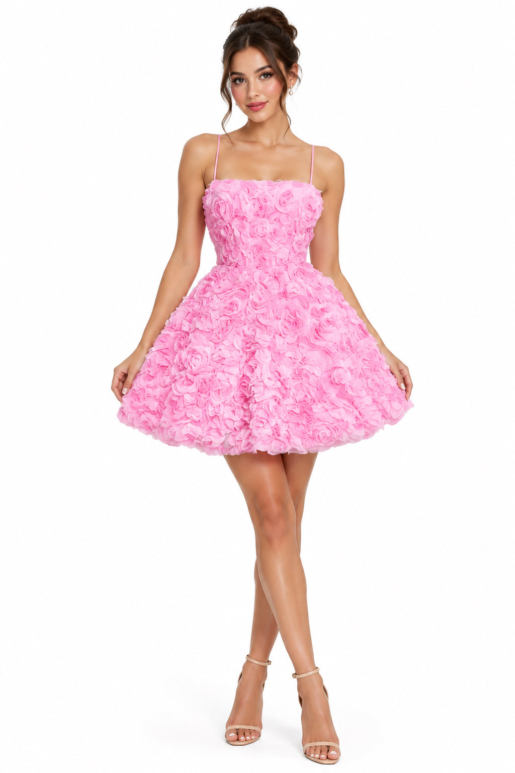Strapless Floral Appliqué Color-Block Bubble Hem Mini Dress – Women's Sweet Going-Out Dress