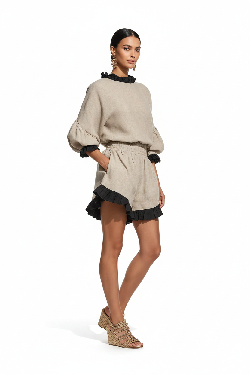 Contrast Trim Dropped Shoulder Top and Shorts Set