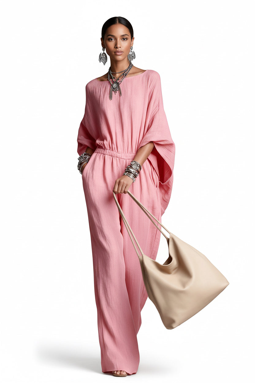 High-Waist Wide-Leg Jumpsuit in Pink