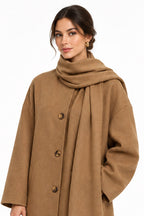 Scarf-Collar Spliced Loose-Fit Mid-Length Coat – Women's Versatile Business Casual Outerwear