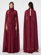 Ruched Halter Neck Cape Maxi Dress