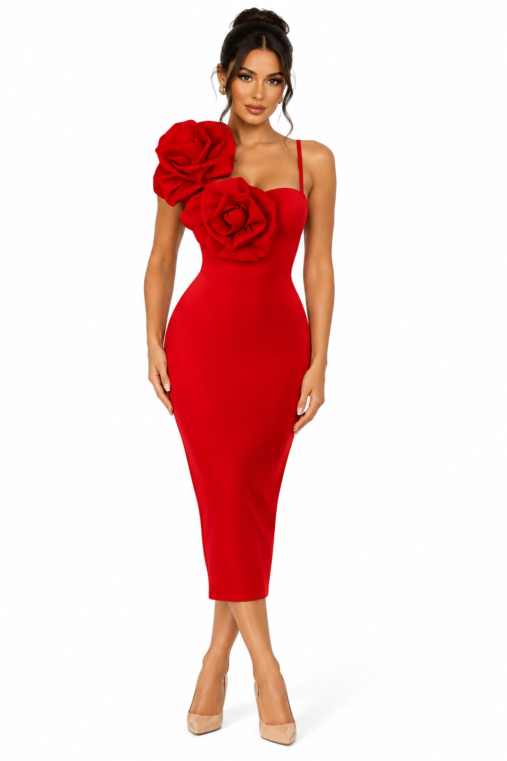 Low-Neck Sleeveless Draped Slim-Fit Straight Maxi Dress – Women's Elegant Evening Dress in Red