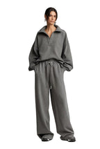 Relaxed Collared Top & Drawstring Straight-Leg Pants Set