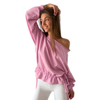 Off-Shoulder Tie-Hem Long-Sleeve Sweatshirt – view 2