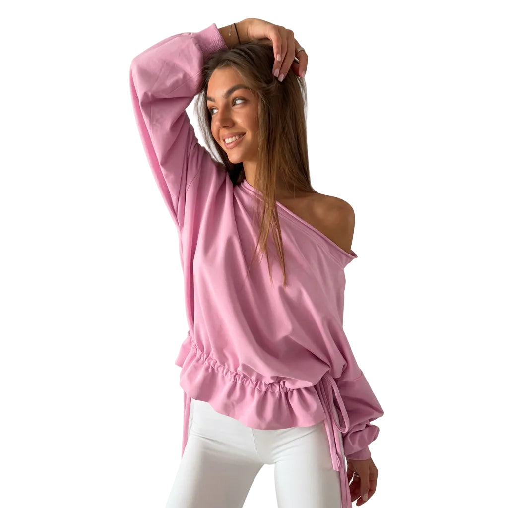 Off-Shoulder Tie-Hem Long-Sleeve Sweatshirt – view 2