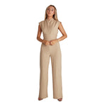 Women's V-Neck Wide-Leg Jumpsuit in Khaki
