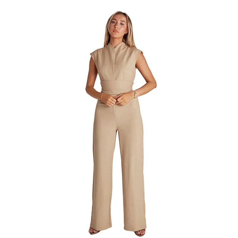 Women's V-Neck Wide-Leg Jumpsuit in Khaki