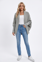 Women's Batwing Lapel Knit Cardigan in Grey – full-length model view